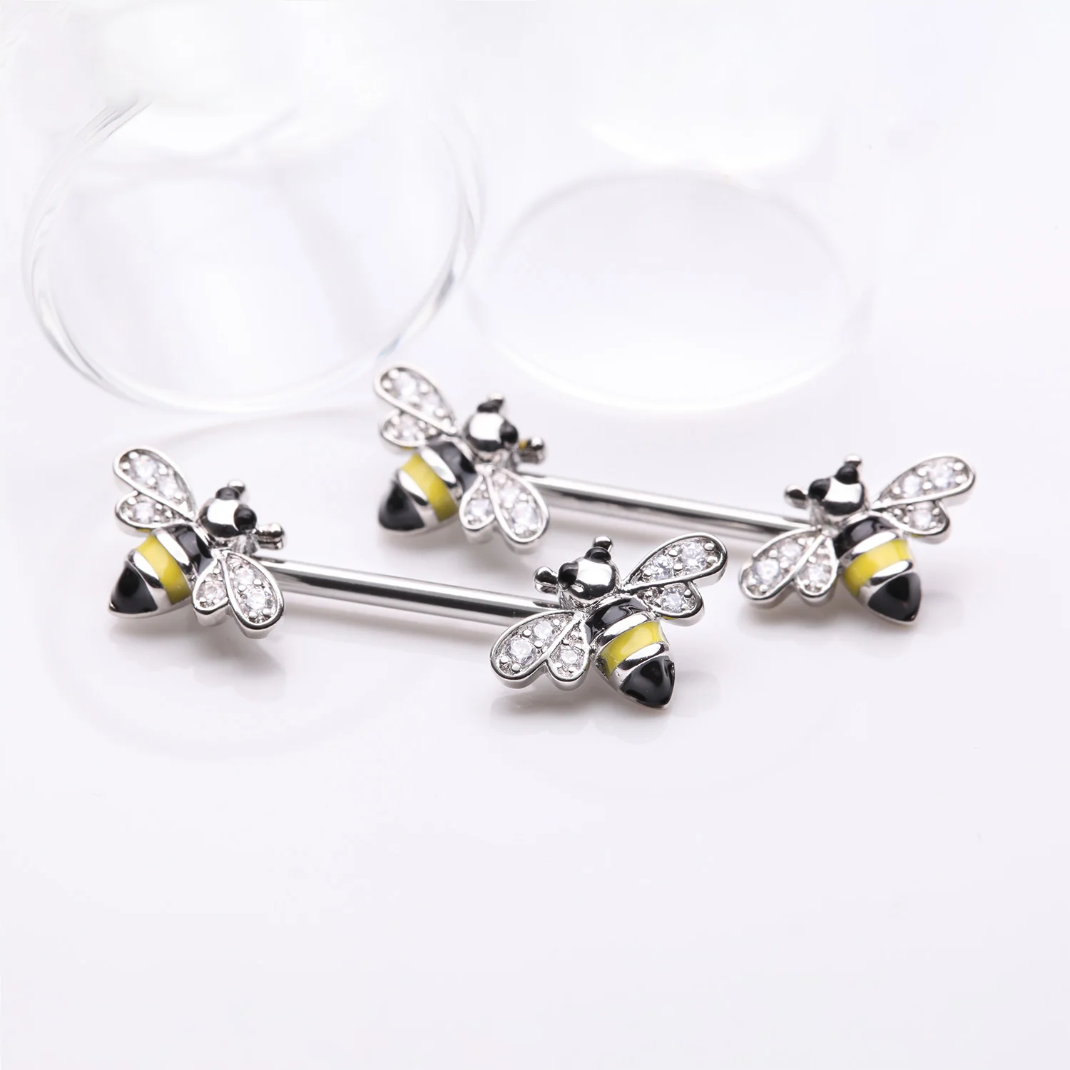 A Pair of Adorable Bumble Bee Sparkle Nipple Barbell - Image 2