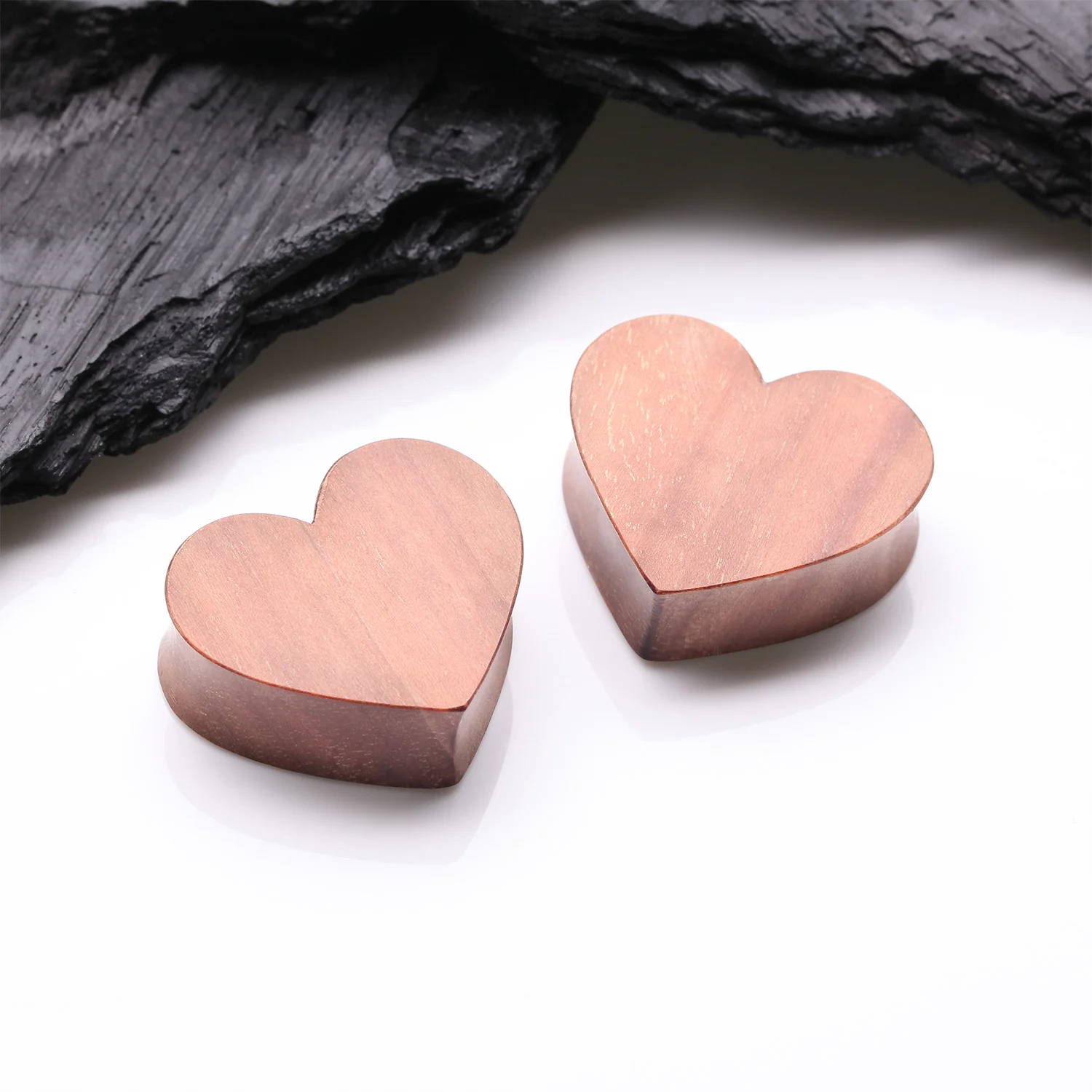A Pair of Adorable Heart Red Cherry Wood Double Flared Plug - Image 2