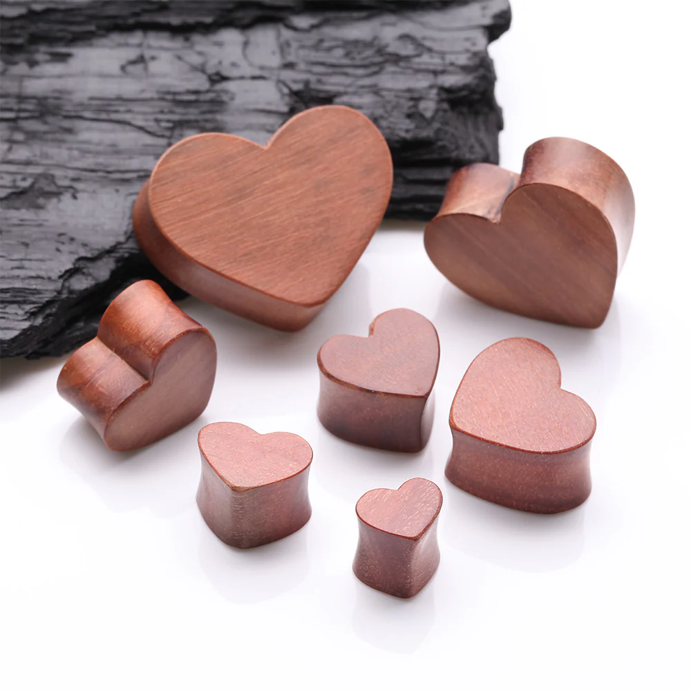 A Pair of Adorable Heart Red Cherry Wood Double Flared Plug - Image 3