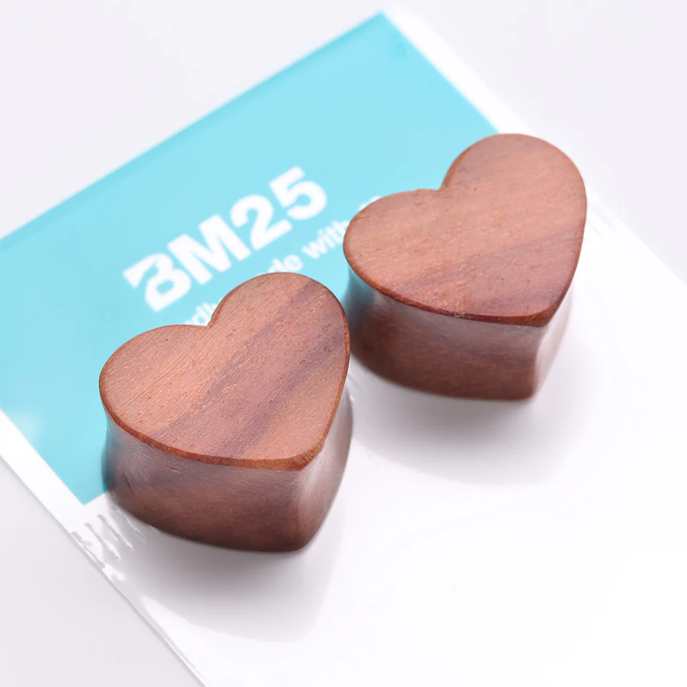 A Pair of Adorable Heart Red Cherry Wood Double Flared Plug - Image 4