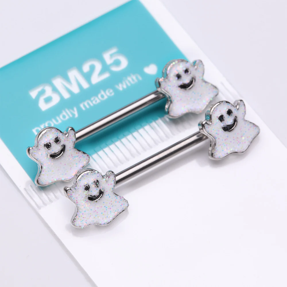A Pair of Adorable Little Ghost Confetti Sparkle Nipple Barbell - Image 4