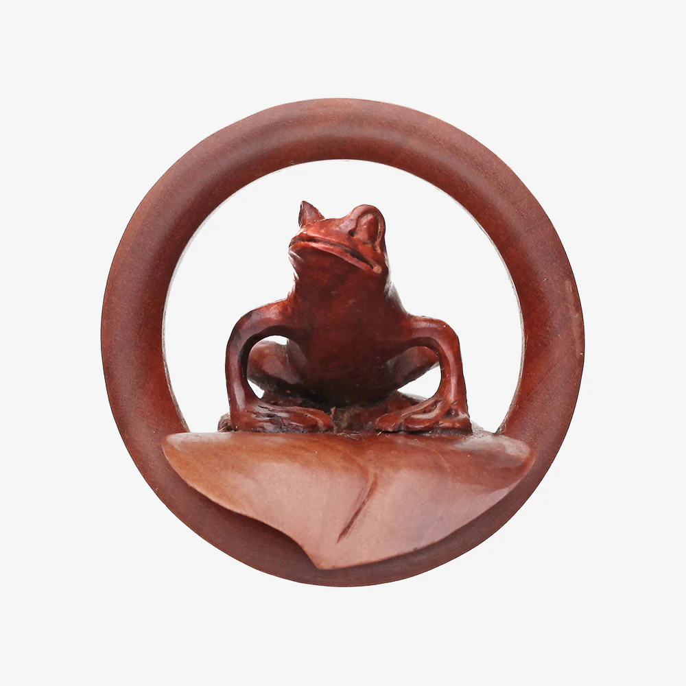 A Pair of Amazon Tree Frog Organic Sabo Wood Ear Gauge Plug - Image 3
