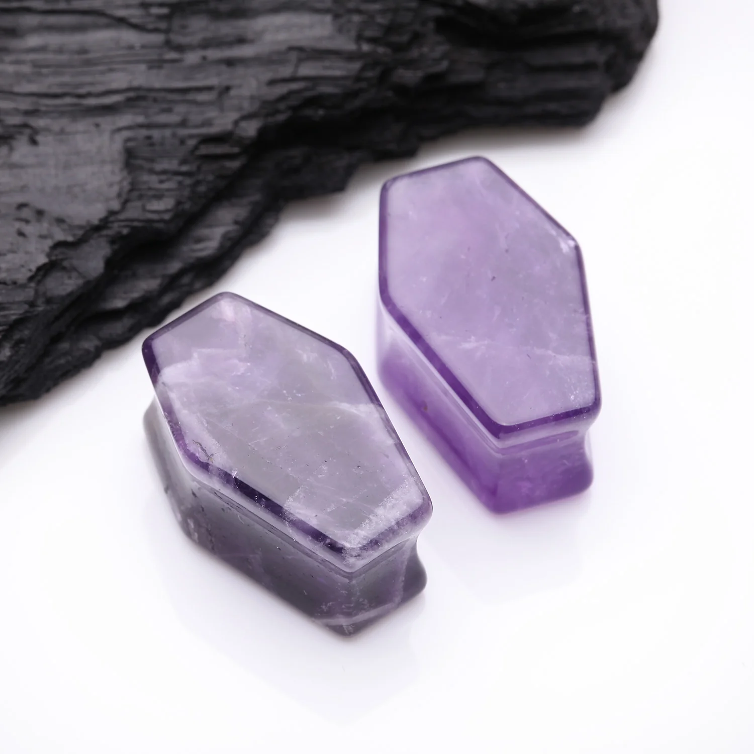 A Pair of Amethyst Stone Casket Coffin Double Flared Plug - Image 2