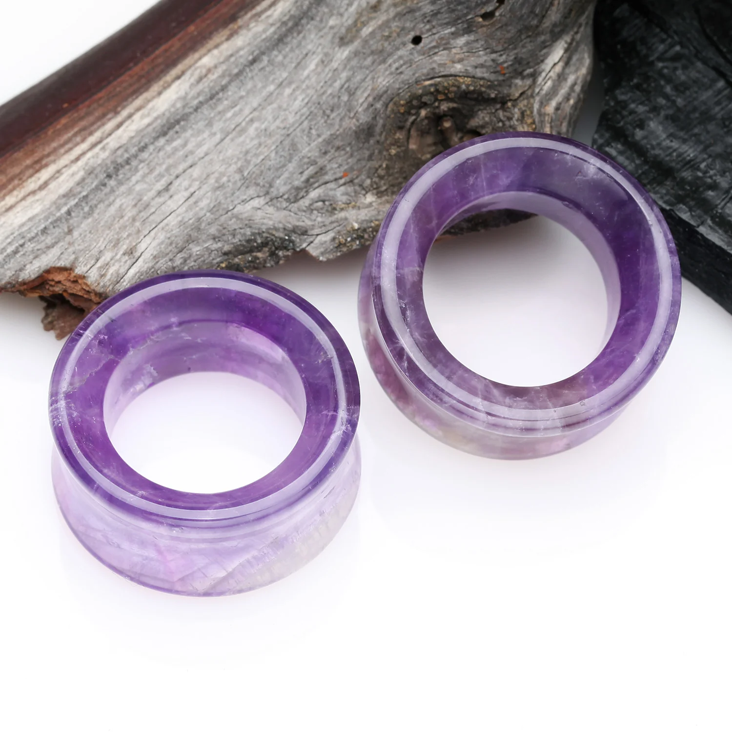 A Pair of Amethyst Stone Double Flared Eyelet Plug - Image 2