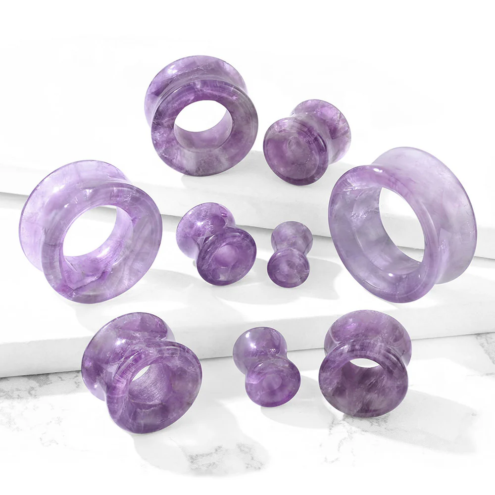 A Pair of Amethyst Stone Double Flared Eyelet Plug - Image 3