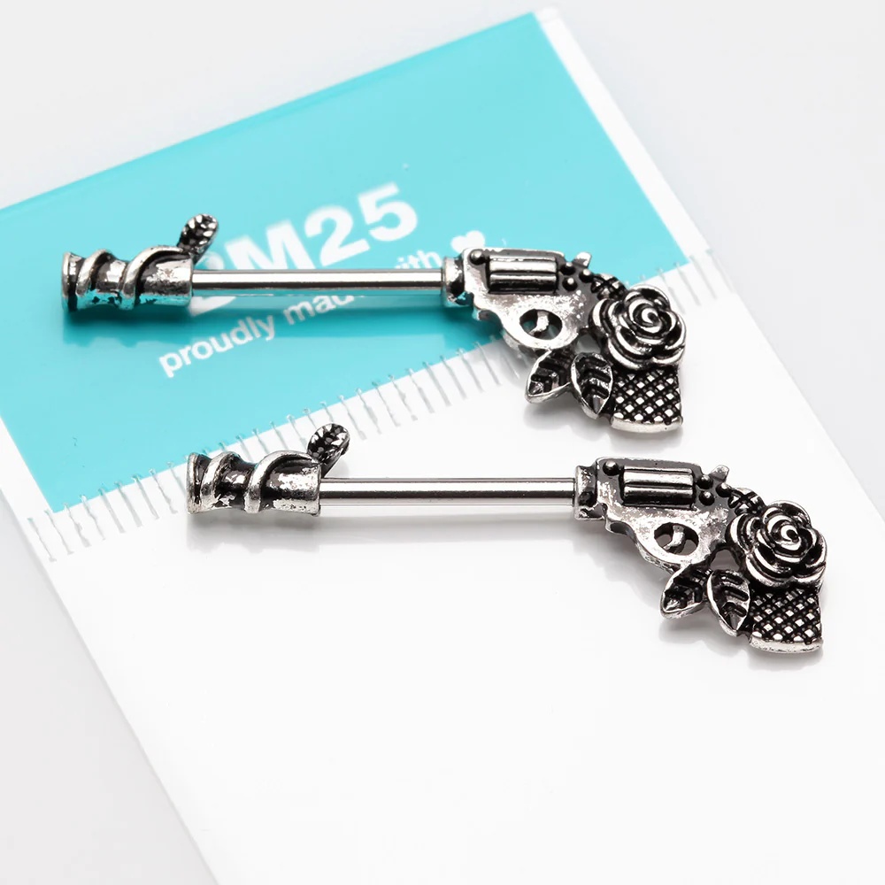 A Pair of Antique Rose Vine Pistol Gun Nipple Barbell - Image 3