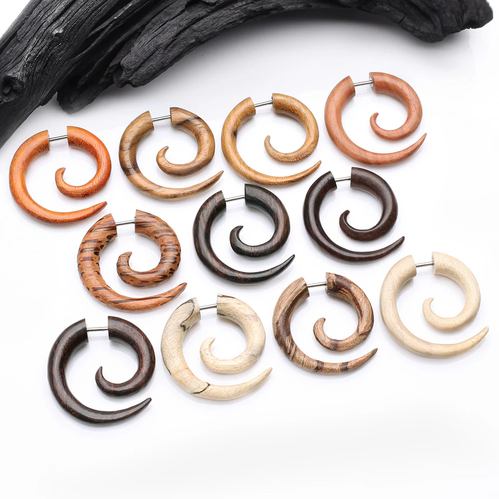 A Pair of Arang Wood Fake Spiral Hanger Earring - Image 3