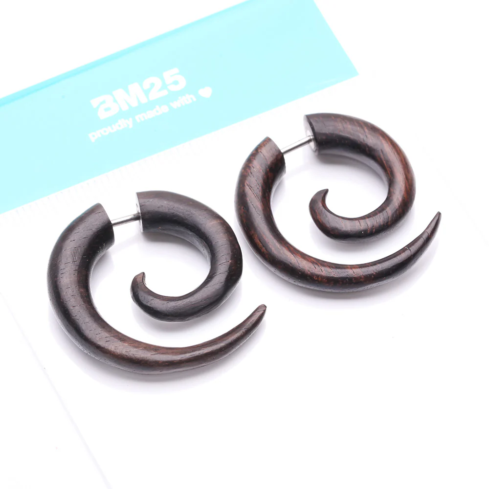 A Pair of Arang Wood Fake Spiral Hanger Earring - Image 5