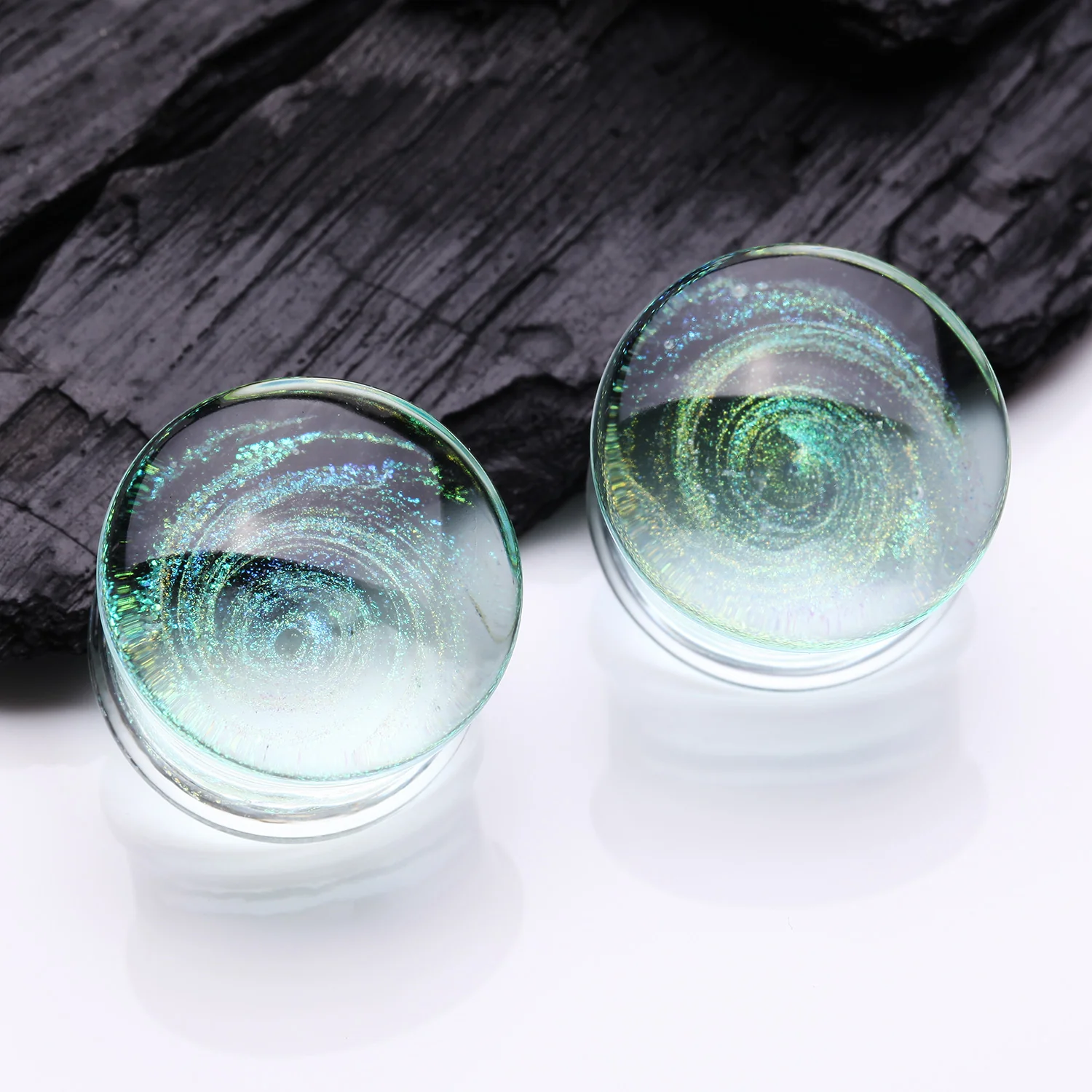 A Pair of Aurora Galaxy Milky Way Glass Double Flared Plug - Image 2