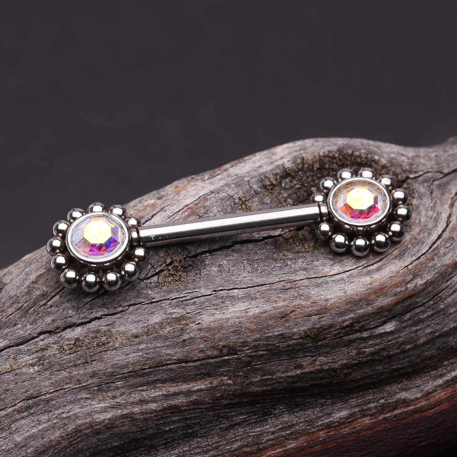 A Pair of Bali Bead Karma Circle Sparkle Threadless Nipple Barbell - Image 2