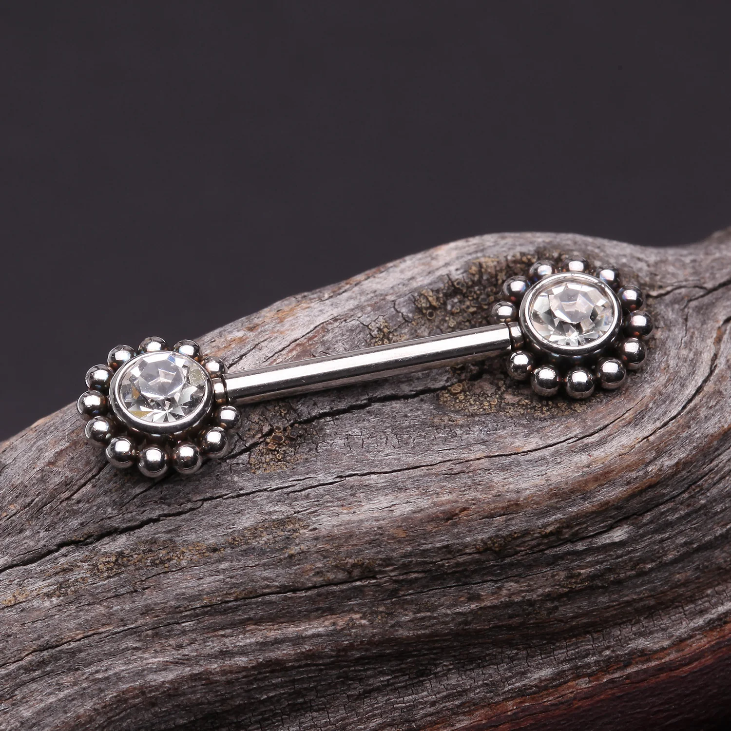 A Pair of Bali Bead Karma Circle Sparkle Threadless Nipple Barbell - Image 2