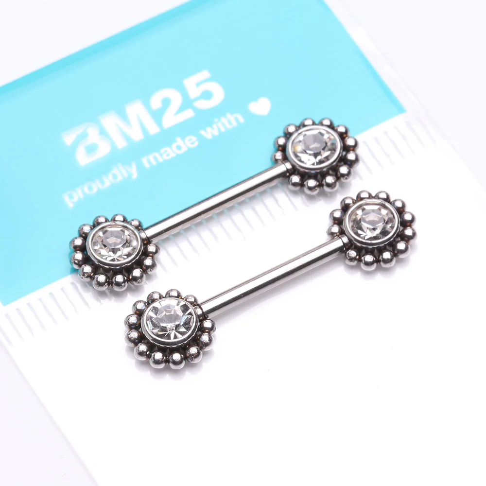 A Pair of Bali Bead Karma Circle Sparkle Threadless Nipple Barbell - Image 3
