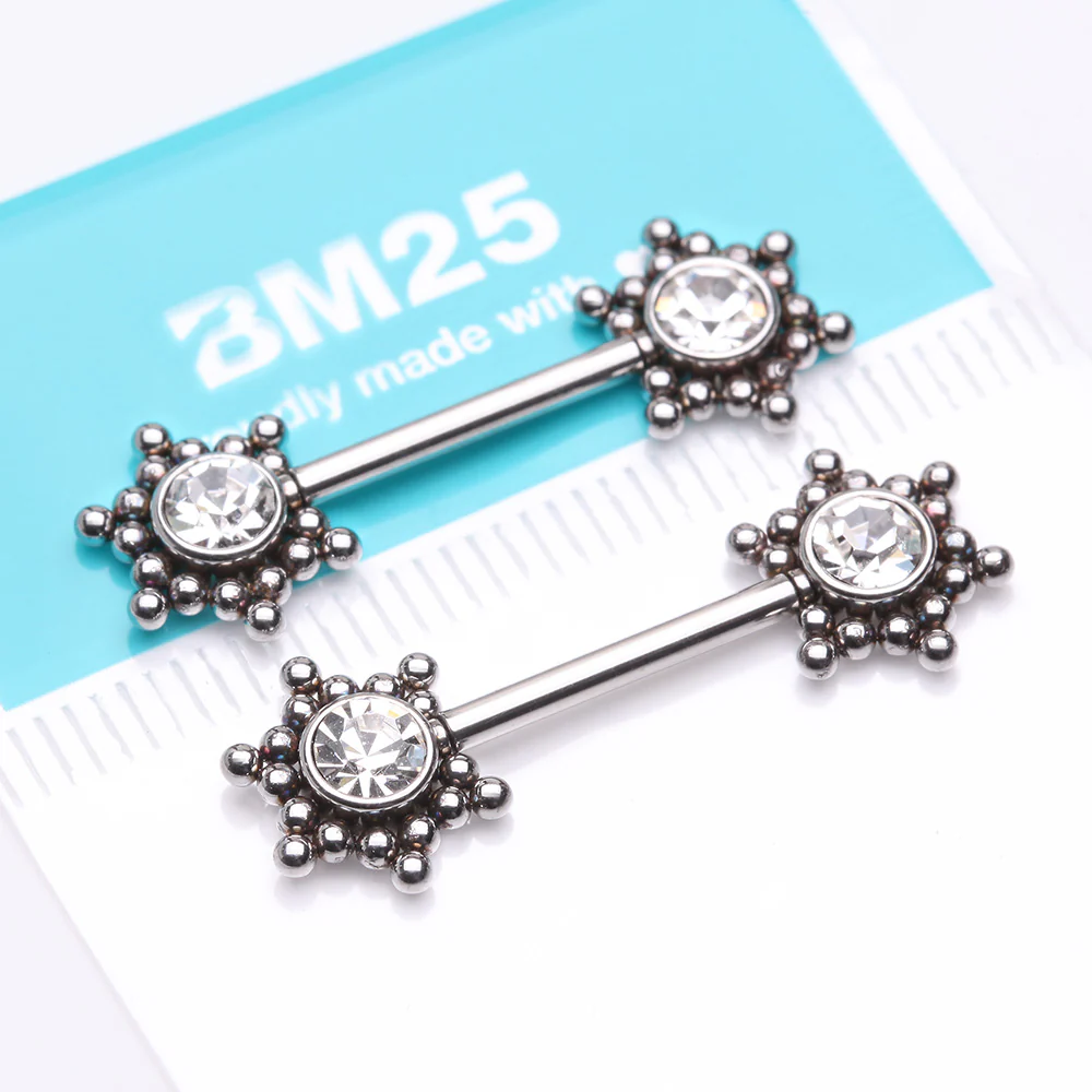 A Pair of Bali Star Sparkle Threadless Nipple Barbell - Image 4