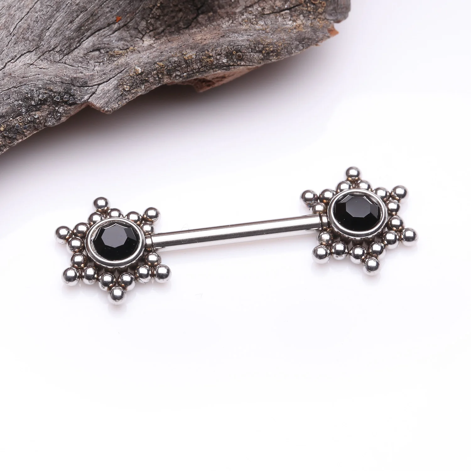 A Pair of Bali Star Sparkle Threadless Nipple Barbell - Image 2