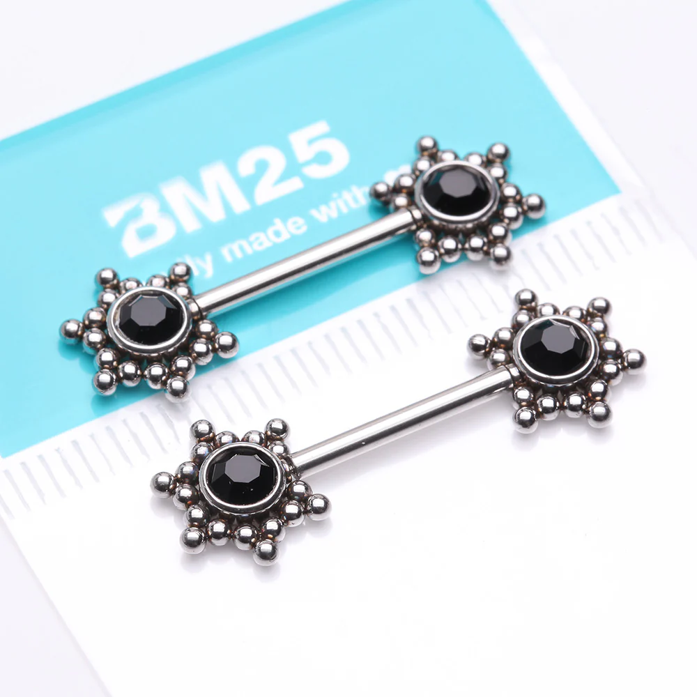 A Pair of Bali Star Sparkle Threadless Nipple Barbell - Image 4