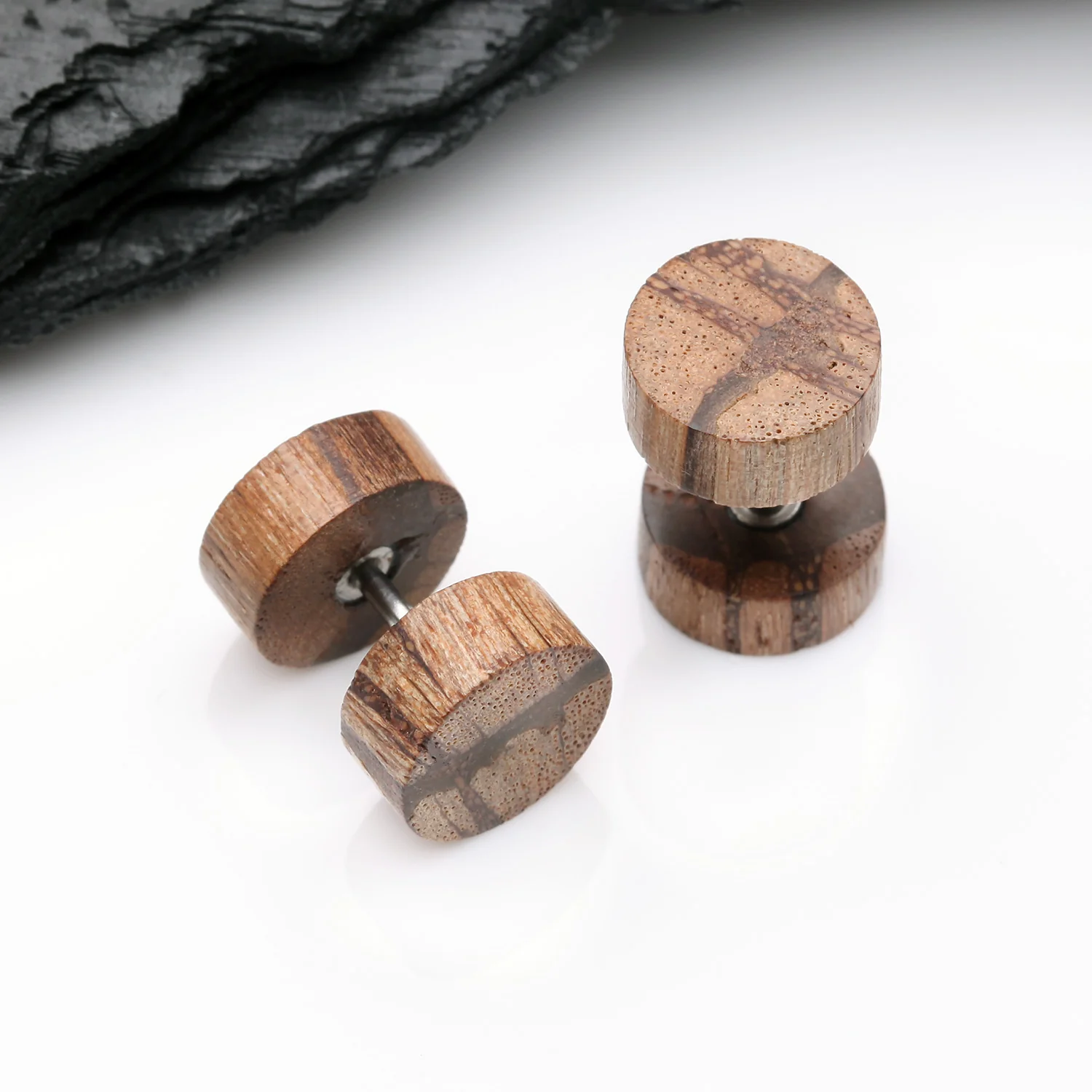 A Pair of Batik Wood Fake Plug Earring - Image 2