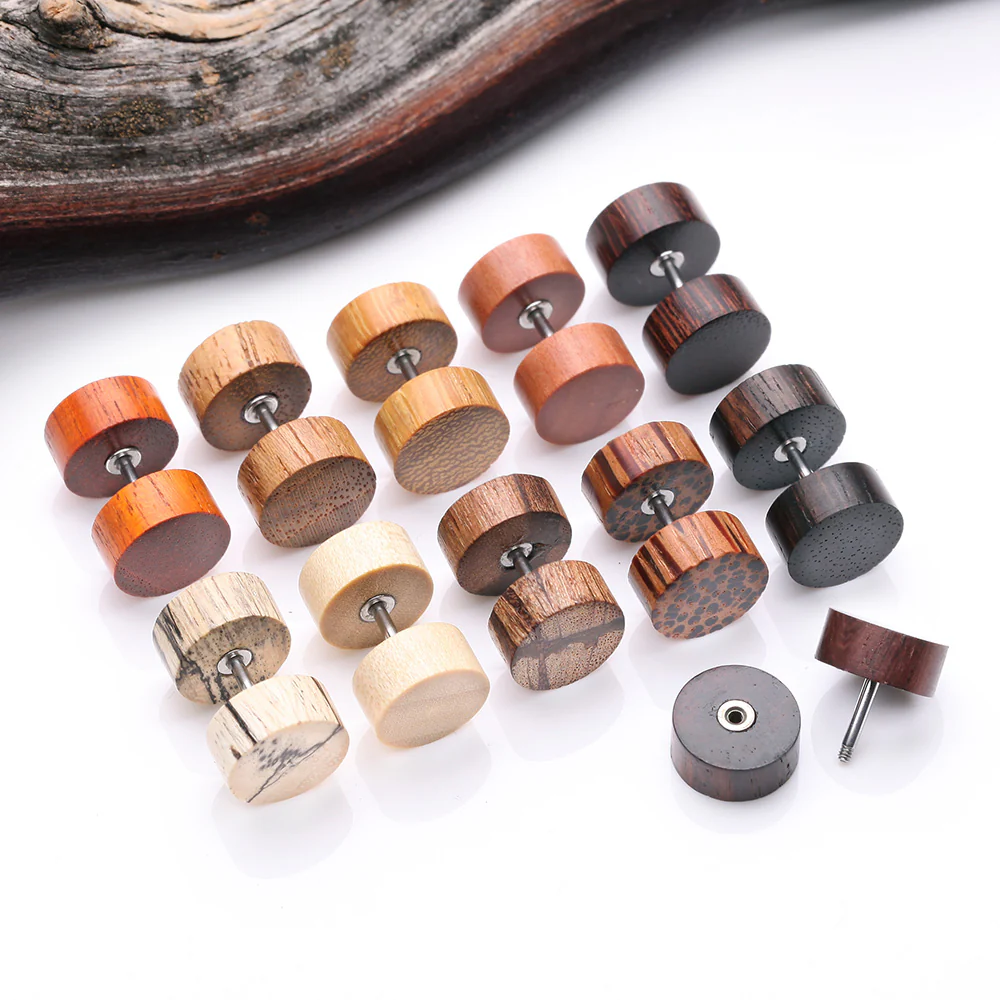 A Pair of Batik Wood Fake Plug Earring - Image 3