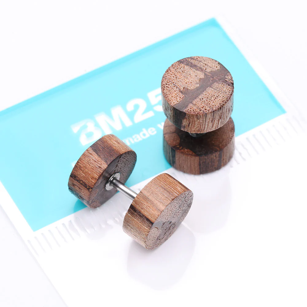 A Pair of Batik Wood Fake Plug Earring - Image 5