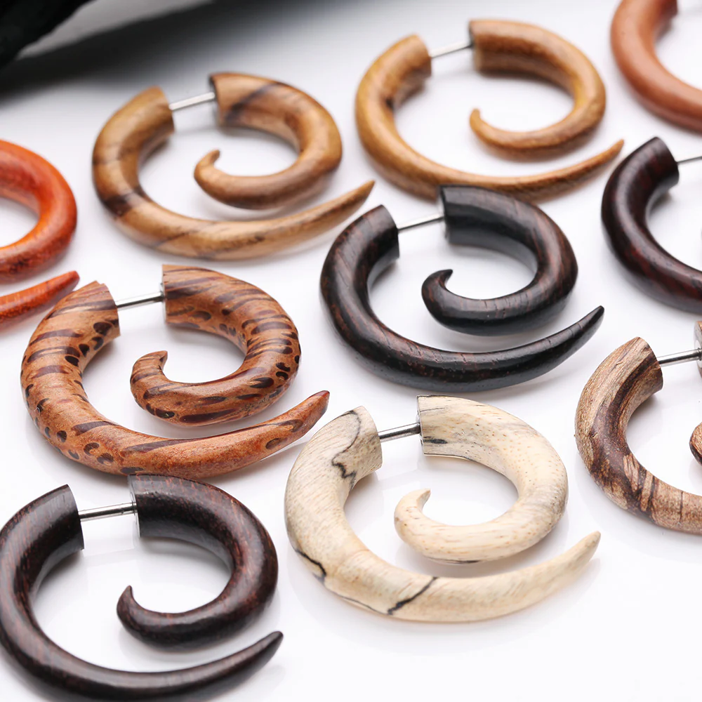 A Pair of Batik Wood Fake Spiral Hanger Earring - Image 4
