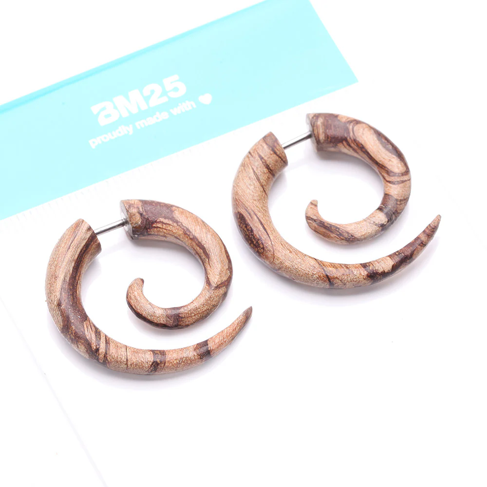 A Pair of Batik Wood Fake Spiral Hanger Earring - Image 5