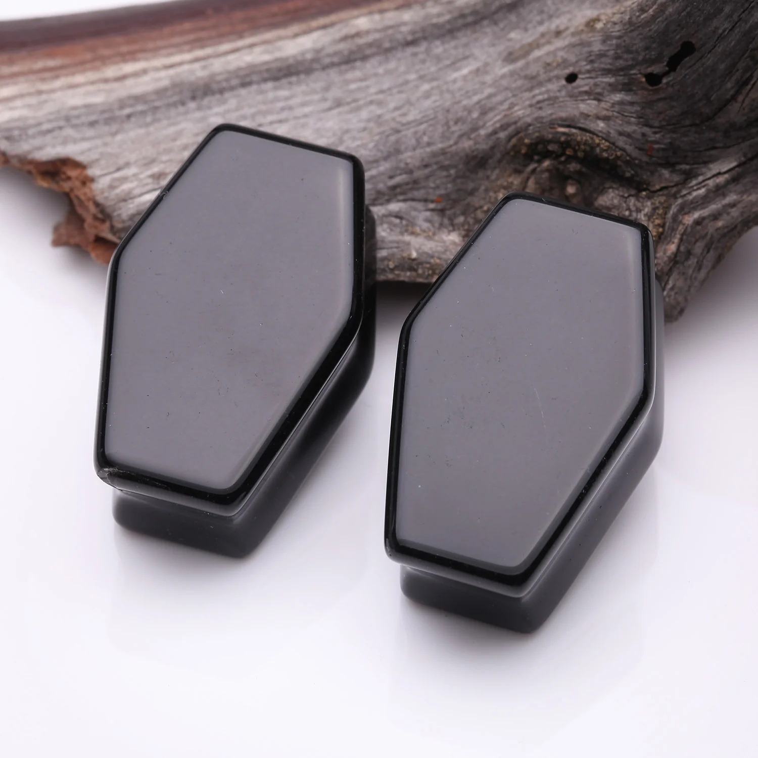 A Pair of Black Agate Stone Casket Double Flared Plug - Image 2