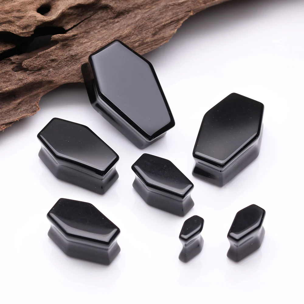 A Pair of Black Agate Stone Casket Double Flared Plug - Image 3