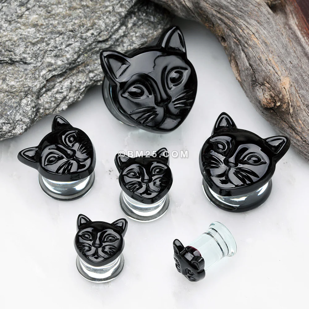 A Pair of Black Cat Head Double Flared Plug - Image 3