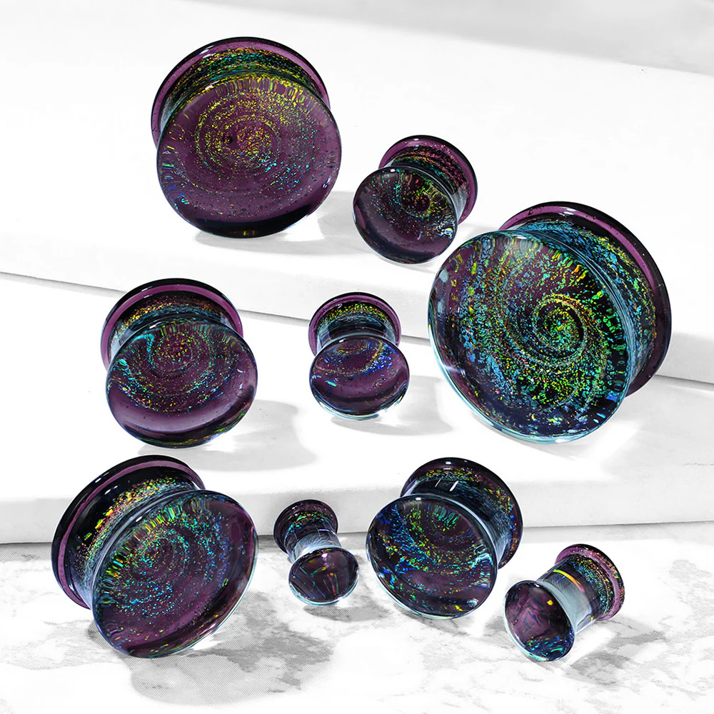 A Pair of Black Galaxy Milky Way Glass Double Flared Plug - Image 3
