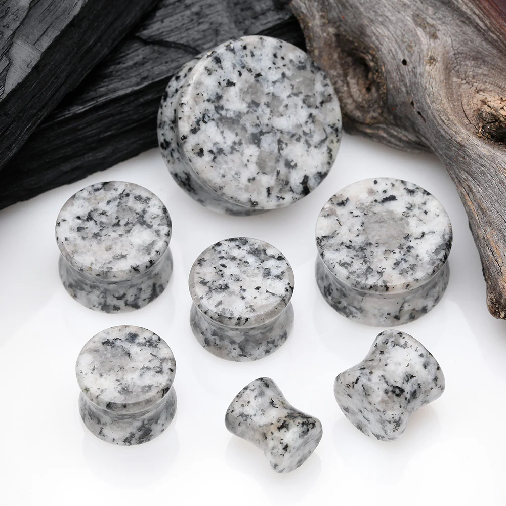 A Pair of Black Sesame Stone Double Flared Ear Gauge Plug - Image 3