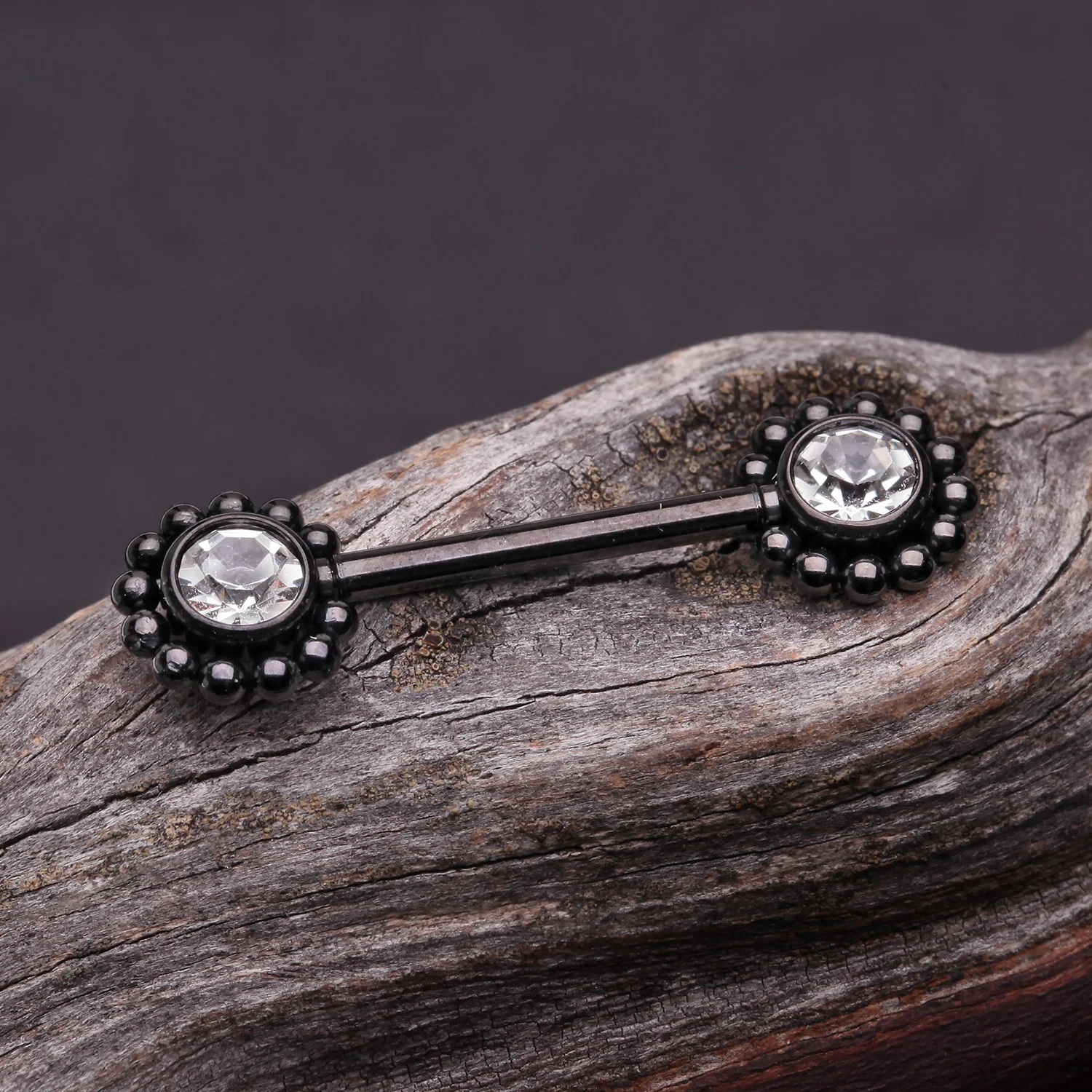 A Pair of Blackline Bali Bead Karma Circle Sparkle Threadless Nipple Barbell - Image 2