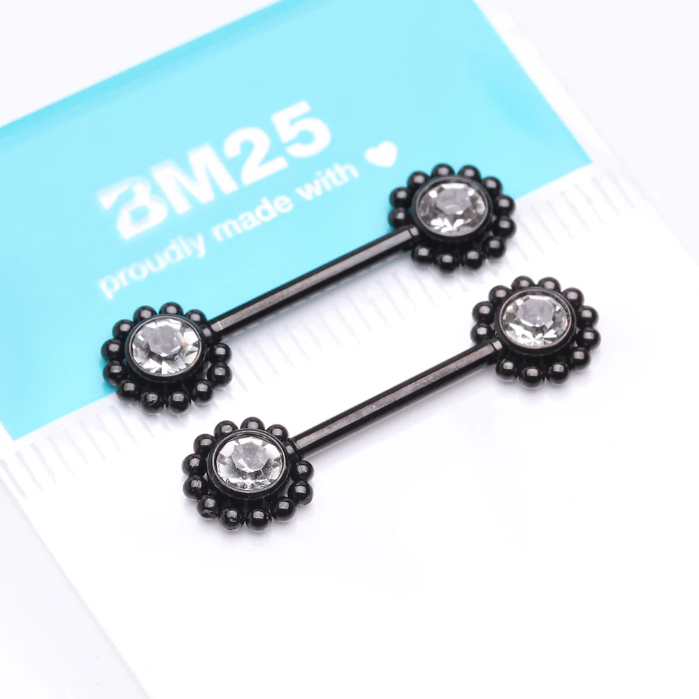 A Pair of Blackline Bali Bead Karma Circle Sparkle Threadless Nipple Barbell - Image 3