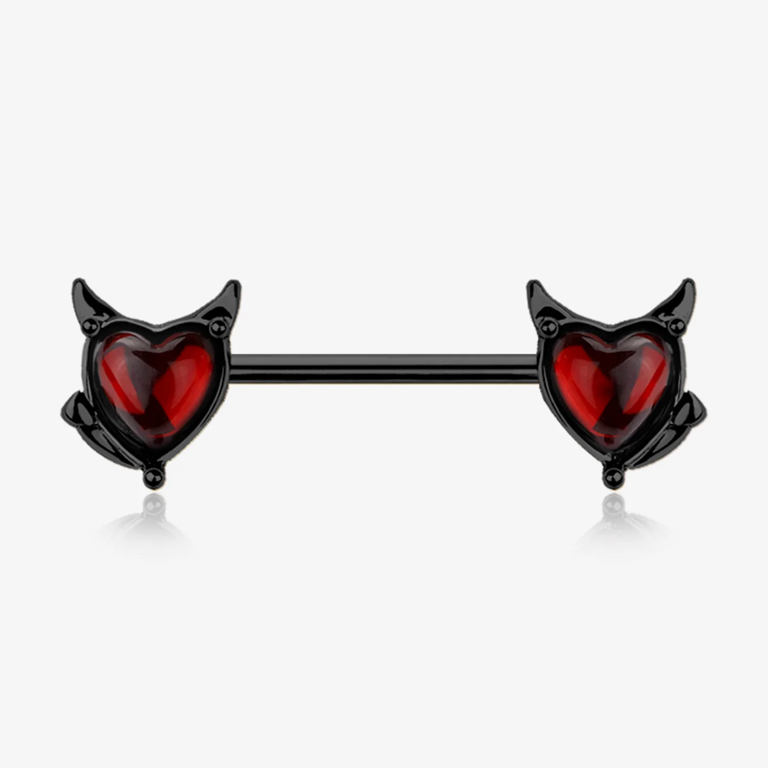 A Pair of Blackline Devil Heart Sparkle Nipple Barbell