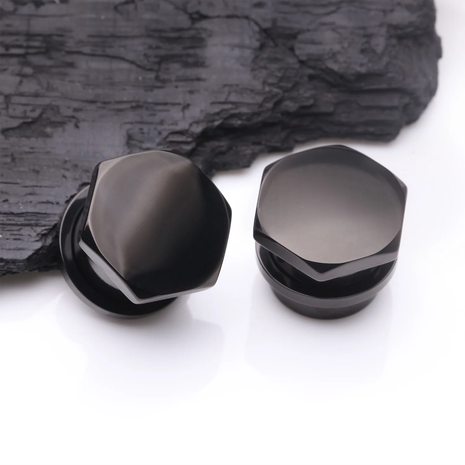 A Pair of Blackline Hexa Nut Push-Fit Single Flared Ear Gauge Plug - Image 2