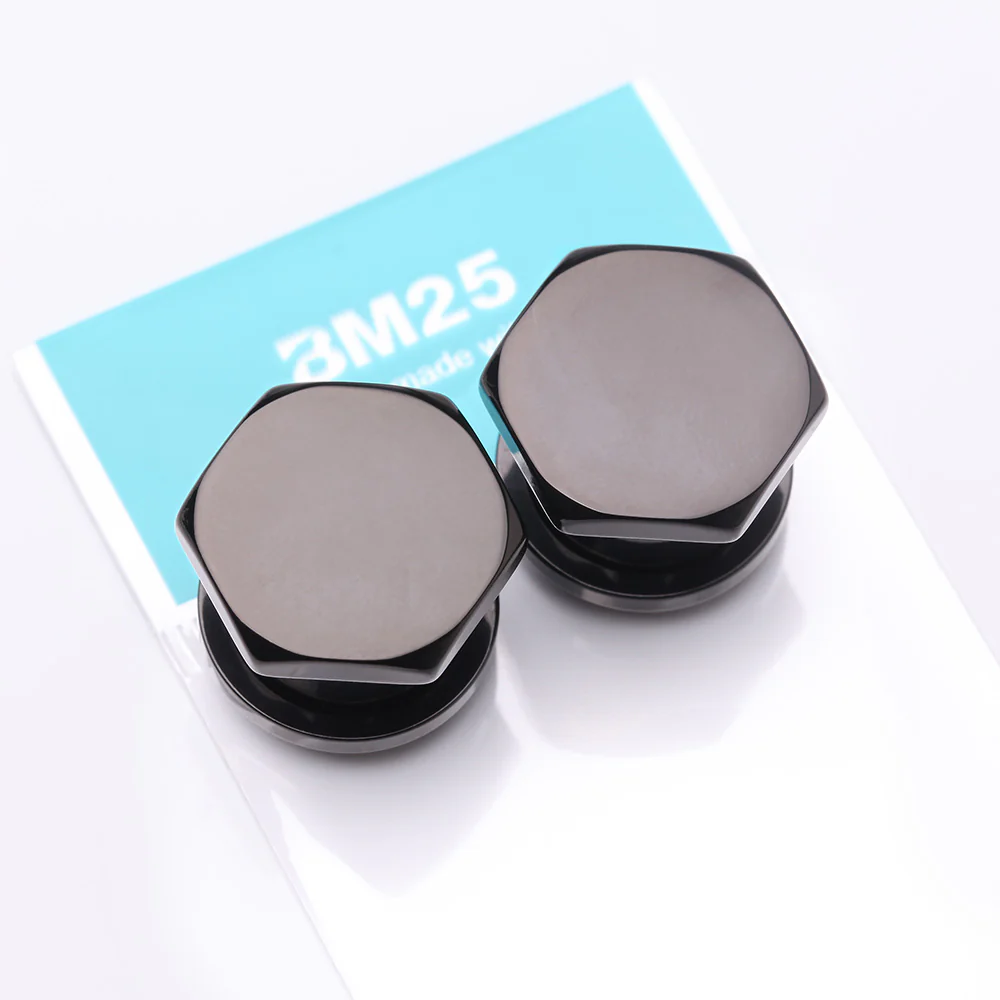 A Pair of Blackline Hexa Nut Push-Fit Single Flared Ear Gauge Plug - Image 4