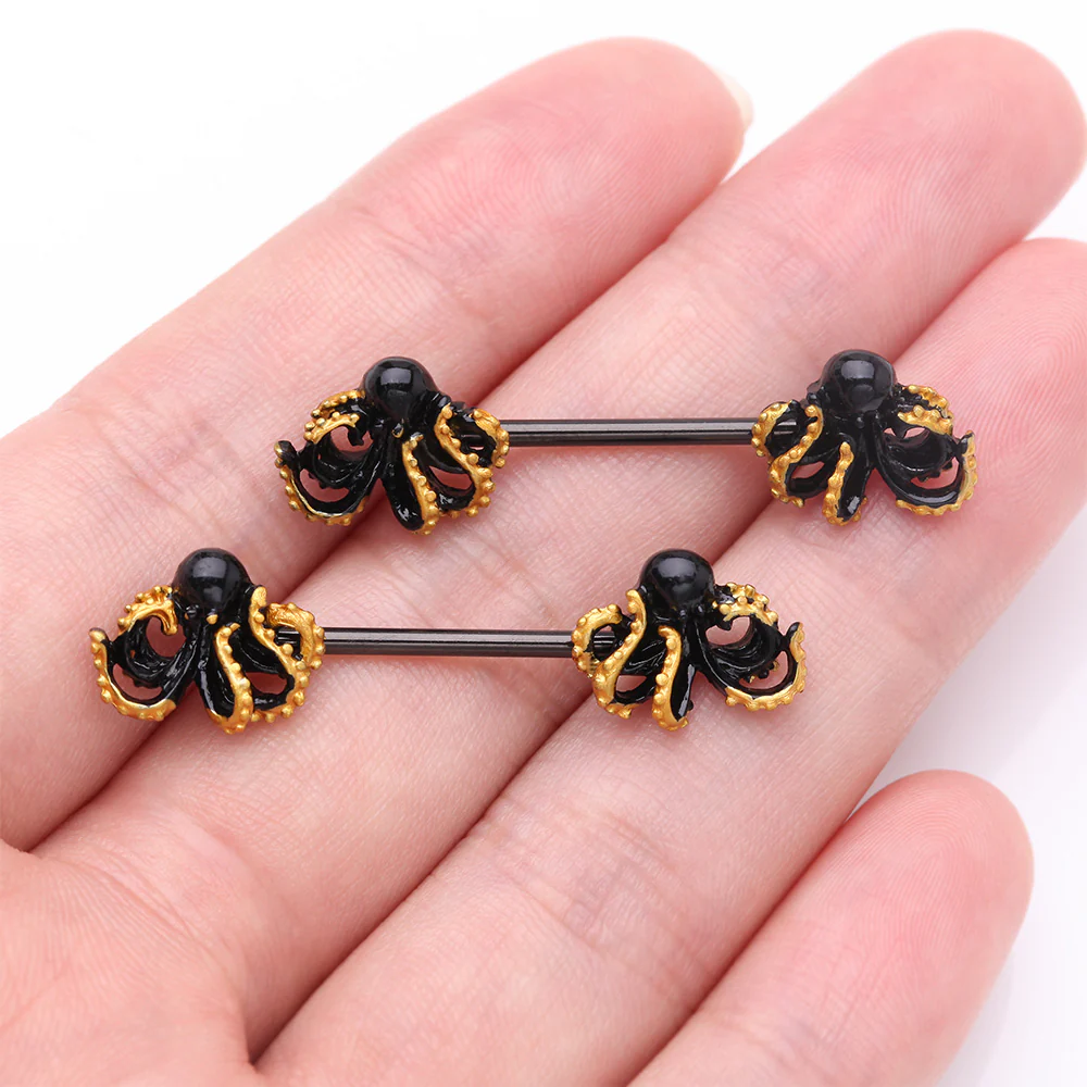 A Pair of Blackline Kraken Sea Monster Nipple Barbell - Image 3