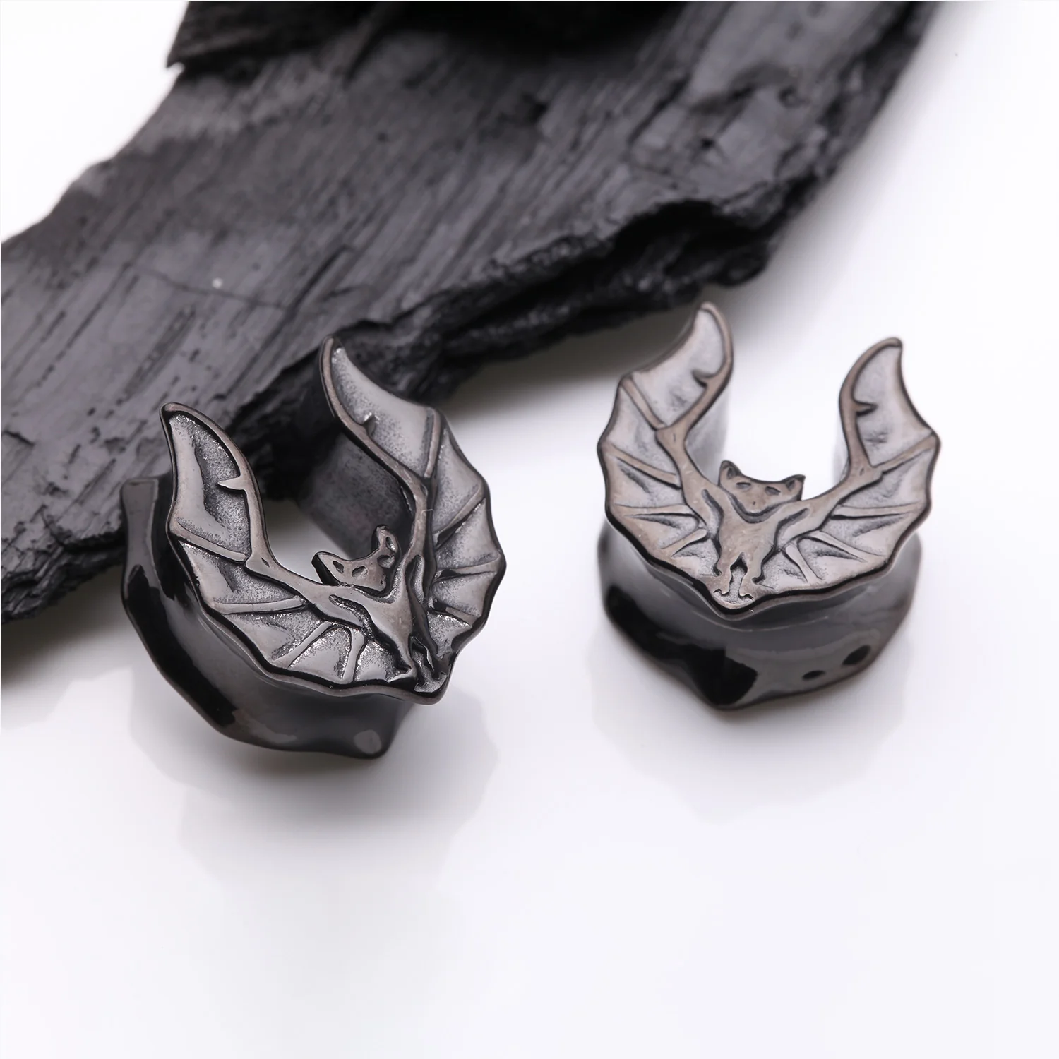 A Pair of Blackline Night Bat Saddle Spreader Steel Double Flared Plug - Image 2