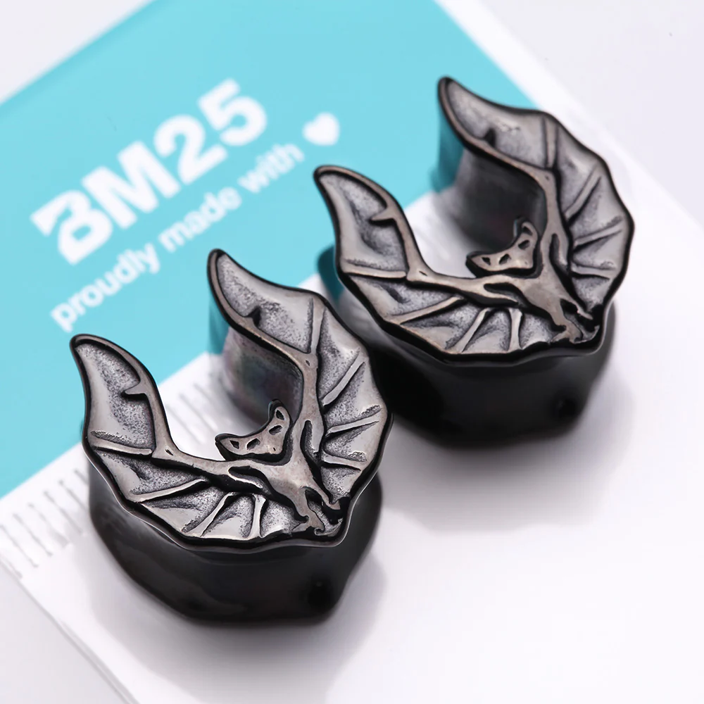 A Pair of Blackline Night Bat Saddle Spreader Steel Double Flared Plug - Image 4