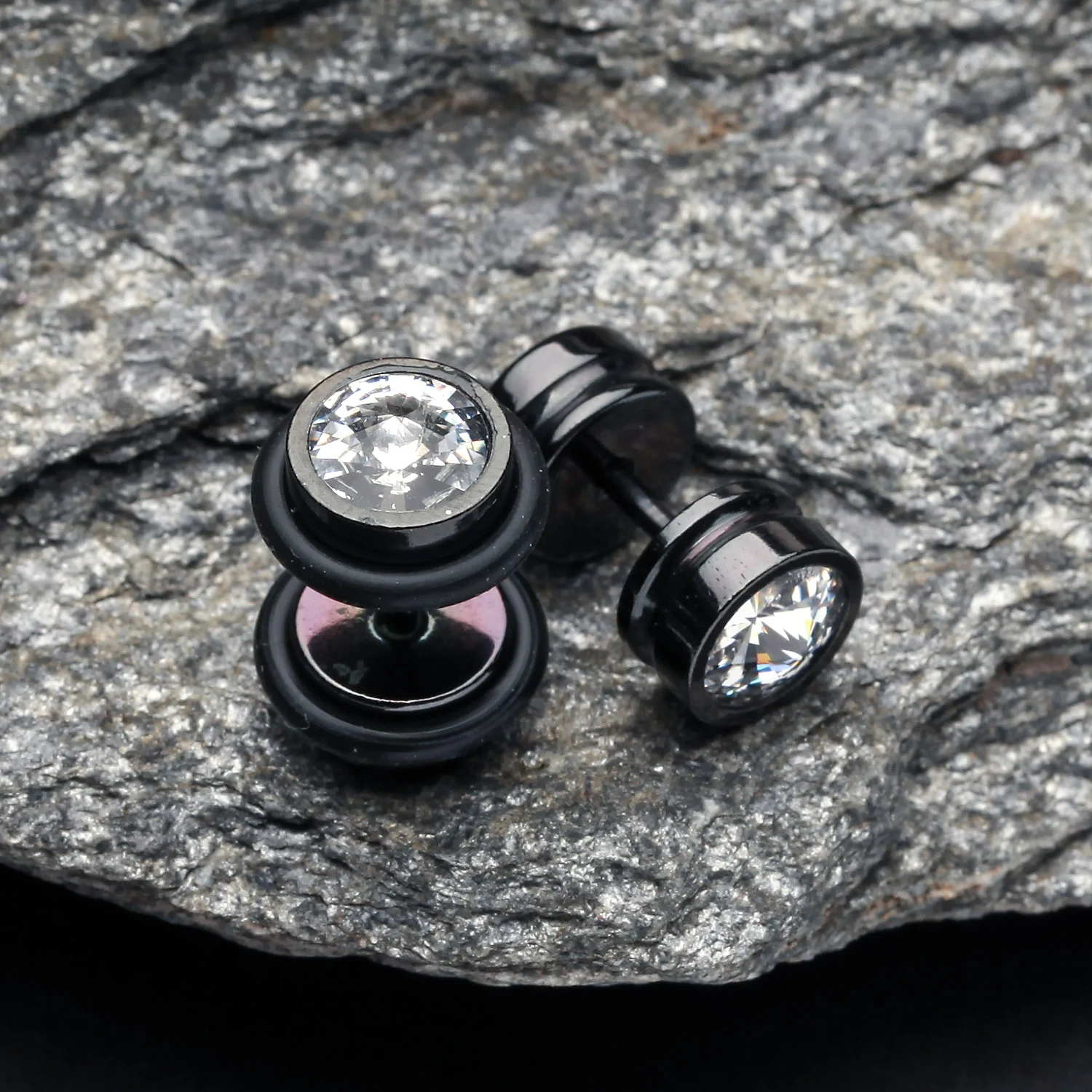 A Pair of Blackline Pointy Crystalline Faux Gauge Plug Earring - Image 2
