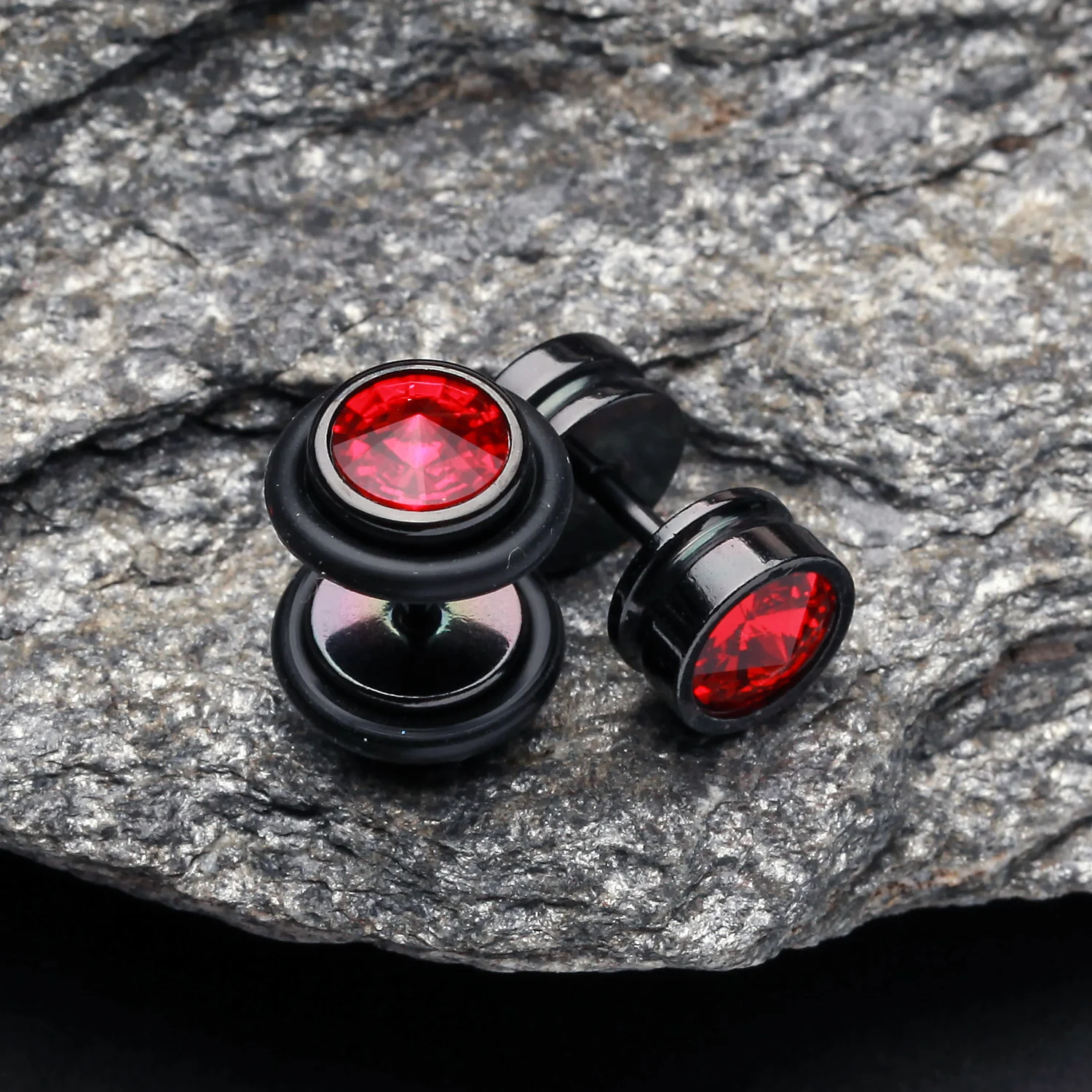 A Pair of Blackline Pointy Crystalline Faux Gauge Plug Earring - Image 2