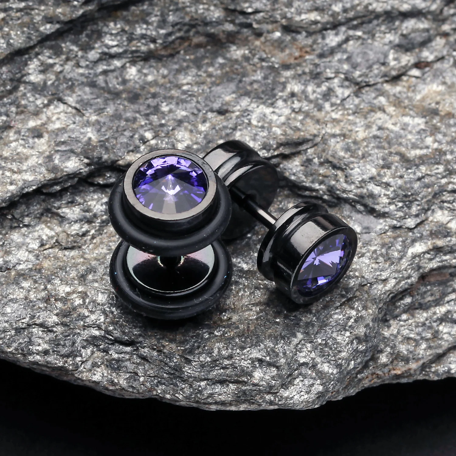 A Pair of Blackline Pointy Crystalline Faux Gauge Plug Earring - Image 2