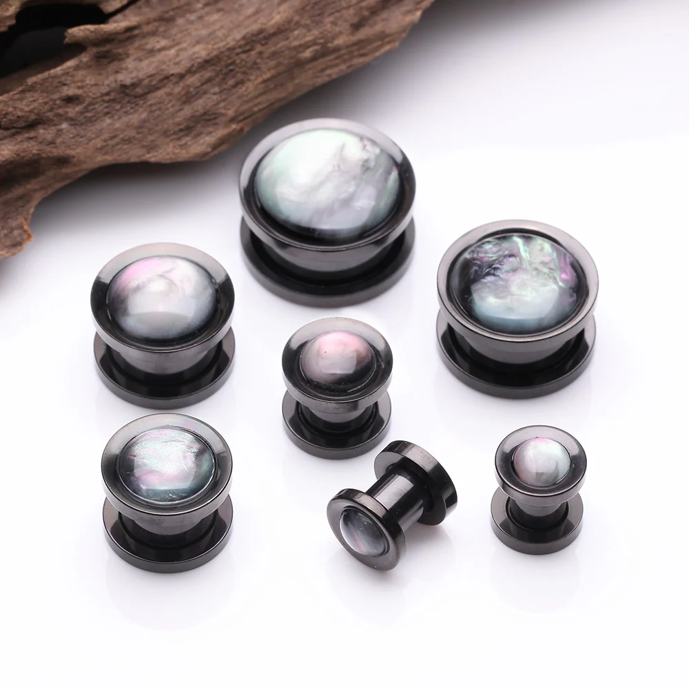 A Pair of Blackline Puau Shell Screw-Fit Steel Hollow Plug - Image 3