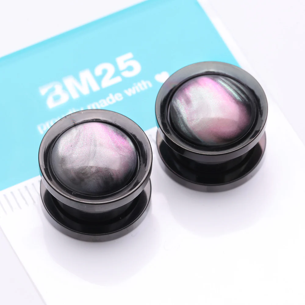 A Pair of Blackline Puau Shell Screw-Fit Steel Hollow Plug - Image 4