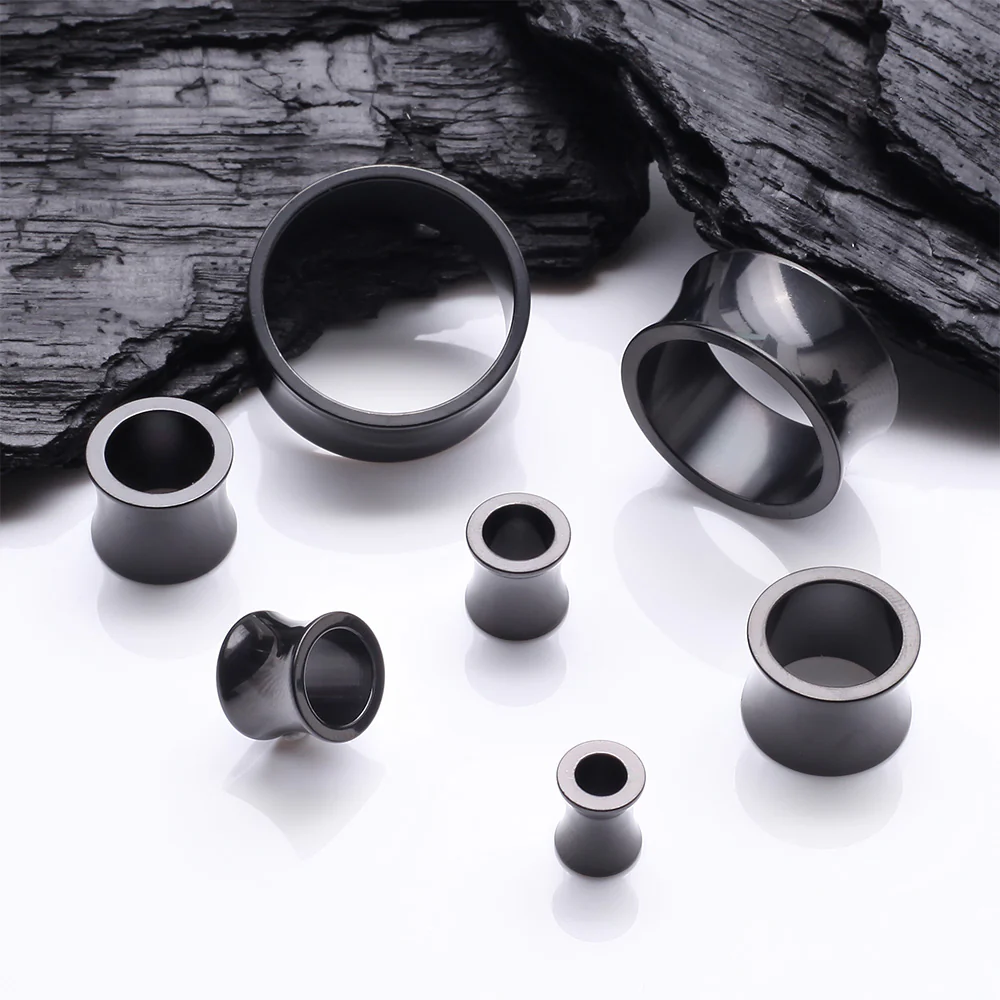 A Pair of Blackline Solid Steel Double Flared Ear Gauge Tunnel Plug - Image 3
