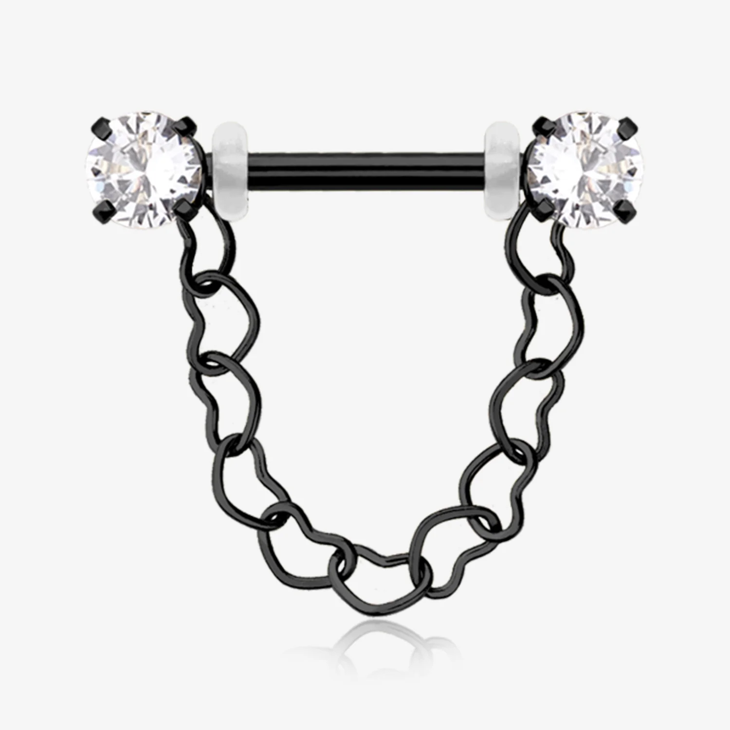 A Pair of Blackline Sparkle Chained Hollow Heart Internally Threaded Nipple Barbell