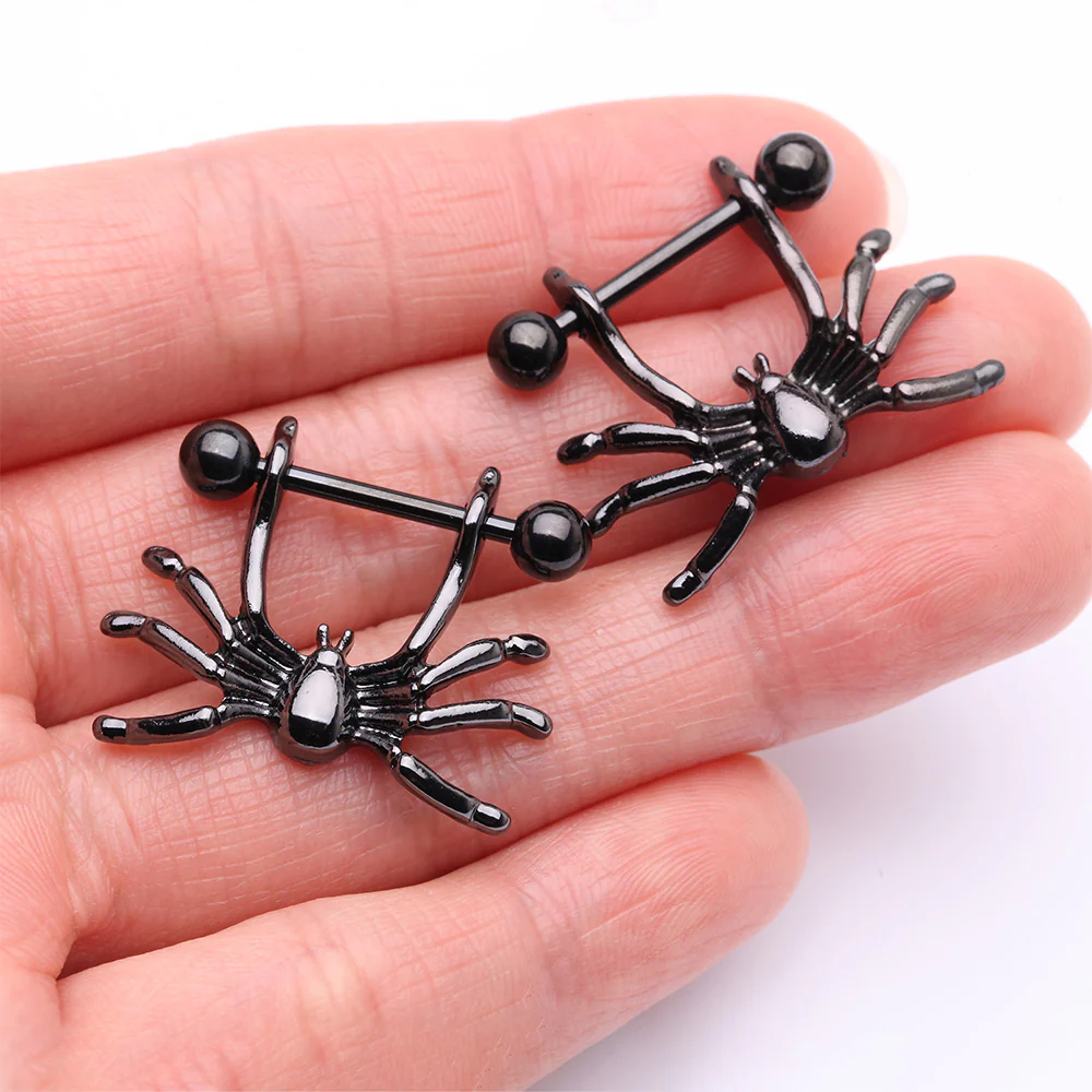 A Pair of Blackline Spider Dangle Steel Nipple Shield - Image 3