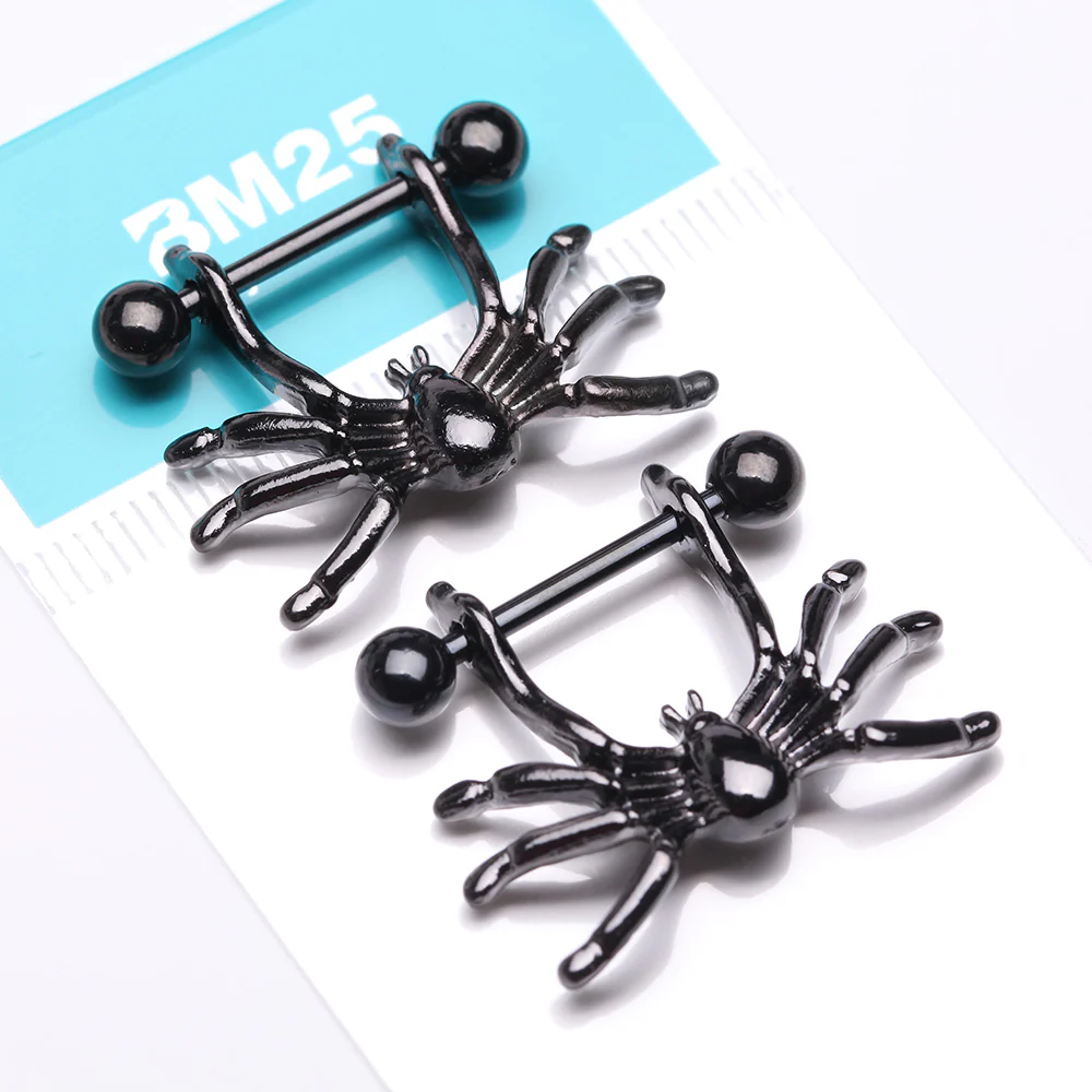 A Pair of Blackline Spider Dangle Steel Nipple Shield - Image 4