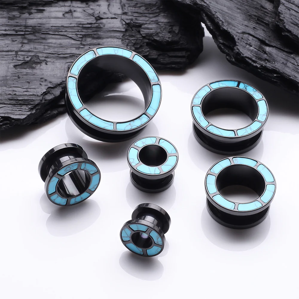 A Pair of Blackline Turquoise Rimmed Screw-Fit Tunnel Plug - Image 3