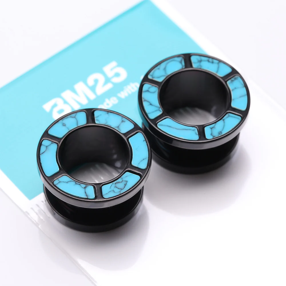 A Pair of Blackline Turquoise Rimmed Screw-Fit Tunnel Plug - Image 4
