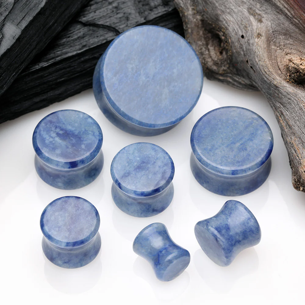 A Pair of Blue Aventurine Stone Double Flared Ear Gauge Plug - Image 3