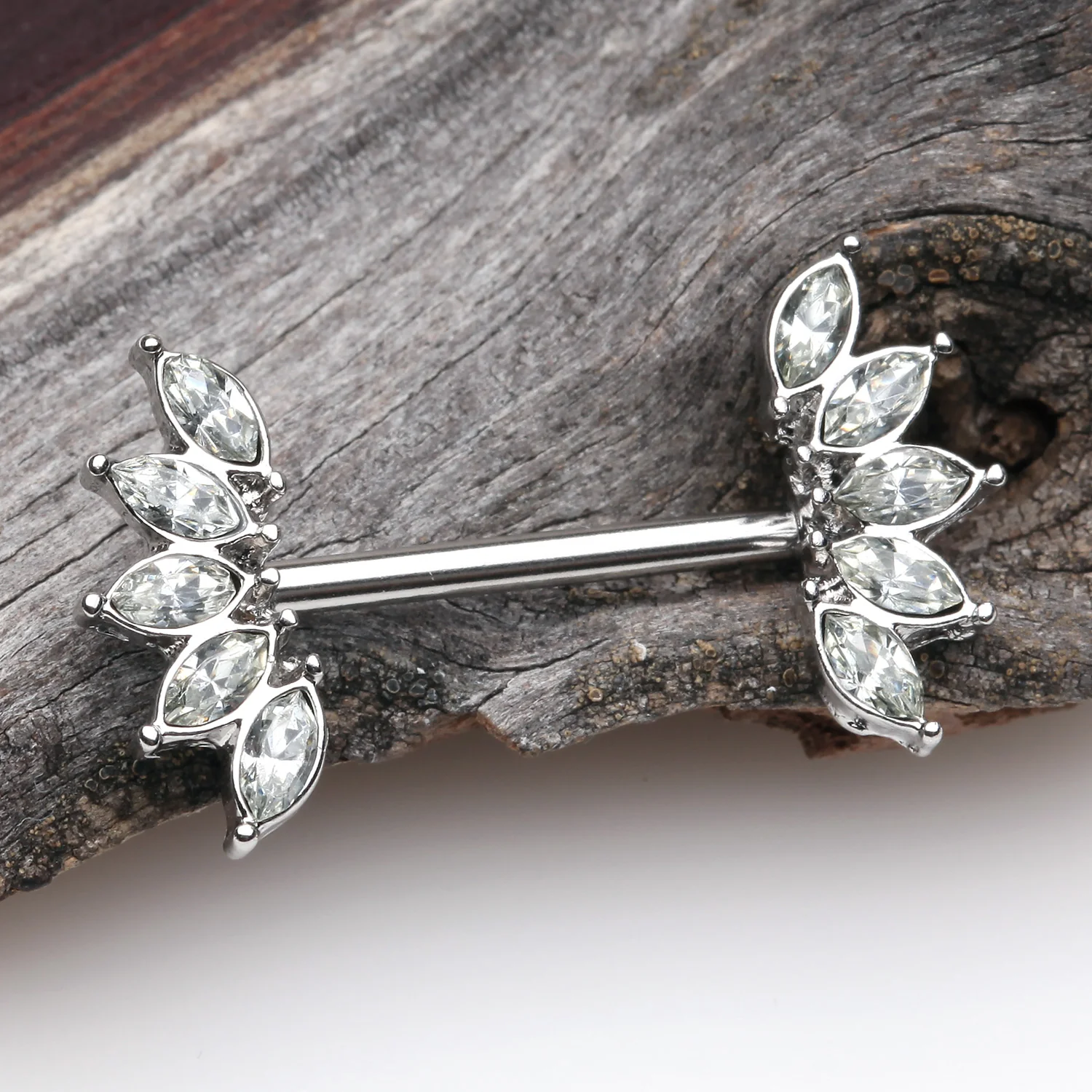 A Pair of Brilliant Marquise Sparkle Floral Nipple Barbell - Image 2